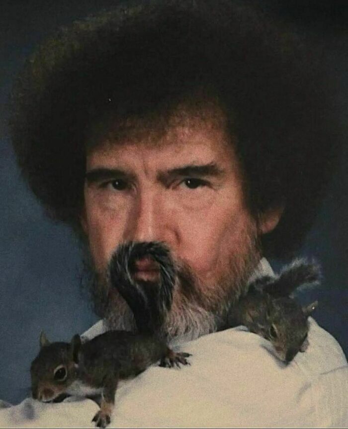 Bob Ross con sus ardillas mascotas, 1991
