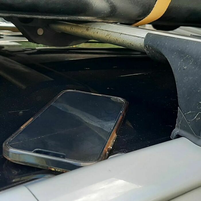 When The Reporter Frantically Rings You To Say She Thinks She Left Her Phone On The Roof Of My Car. 12k Drive Home And It Is Still There. Must Be My Smooth Driving