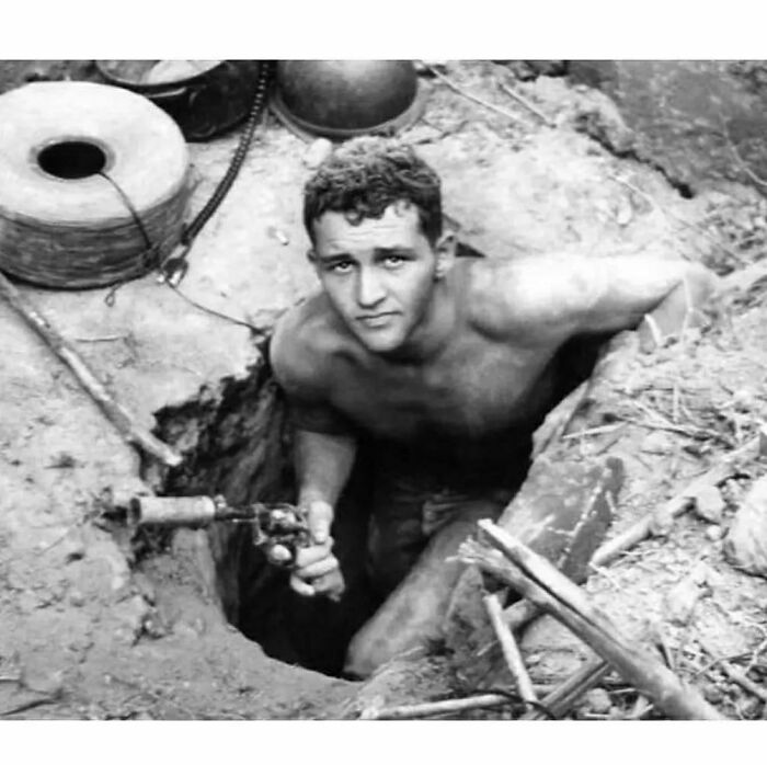 A Tunnel Rat About To Enter A Việt Cộng Tunnel With A Suppressed Revolver, Vietnam, 1960s