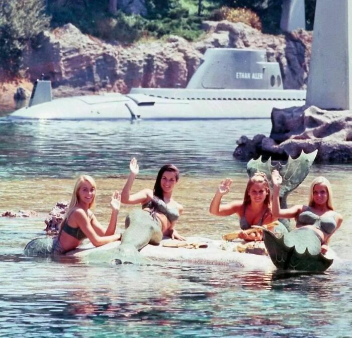 “Mermaids” At Disneyland Waving To Guests On A Submarine Ride, 1960s