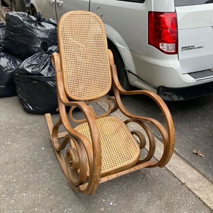 Slightly Broken (But Aren’t We All) Rattan Rocking Chair That Someone Who’s Talented Could Probably Fix!