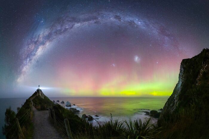 “Nugget Point Lighthouse Aurora” By Douglas Thorne
