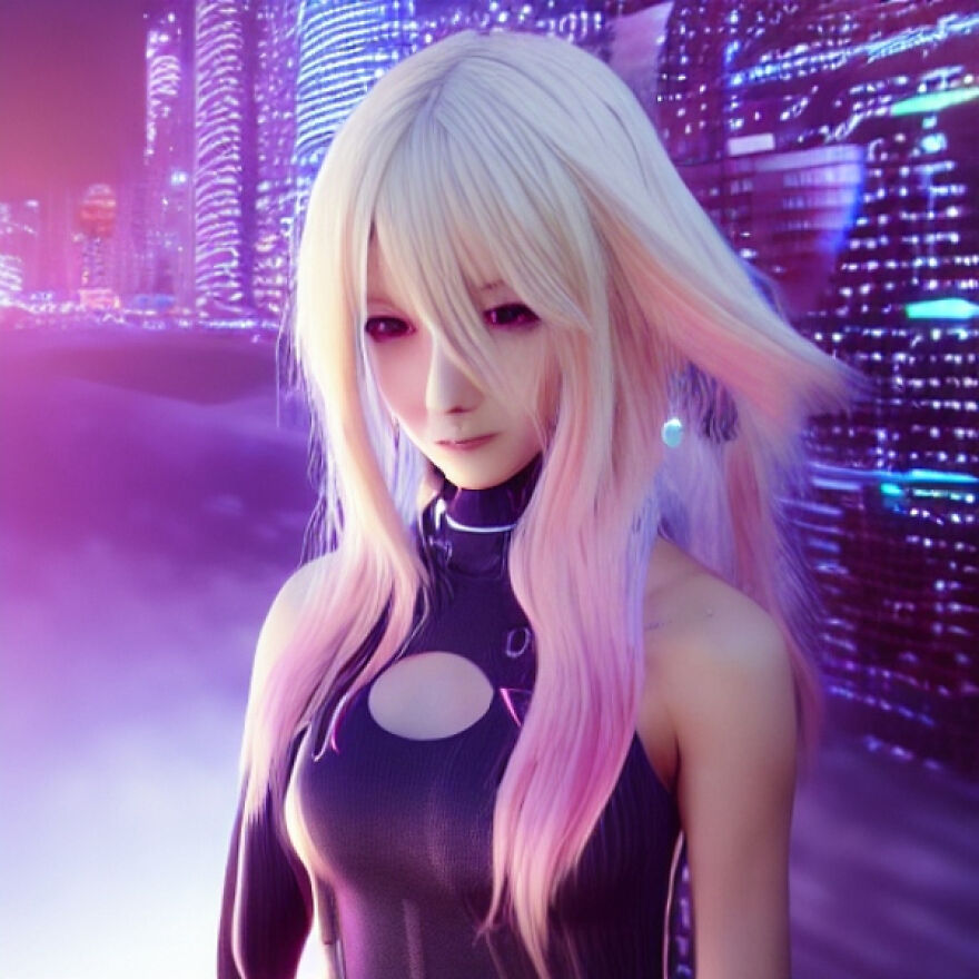 Cyberpunk Girl With Pink Tip Hair