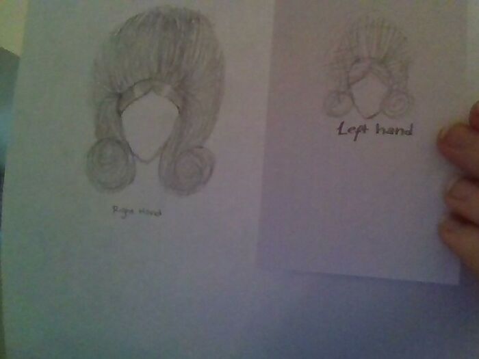 This Is Slenderina, A Character I Made. She Has A Whole Life Story But Basically She Is Slenderman's Child And Jack The Ripper's Wife. Left V. Right Hand, Right Is Obviously My Dominant. I Was Drawing Her With Hair From Different Eras, This Is 60's. Very Random, But It Was The Only Drawing I Had That I Could Quickly Do A Left Hand Version Of. Sorry For The Shitty Camera, That's What School Chromebooks Do