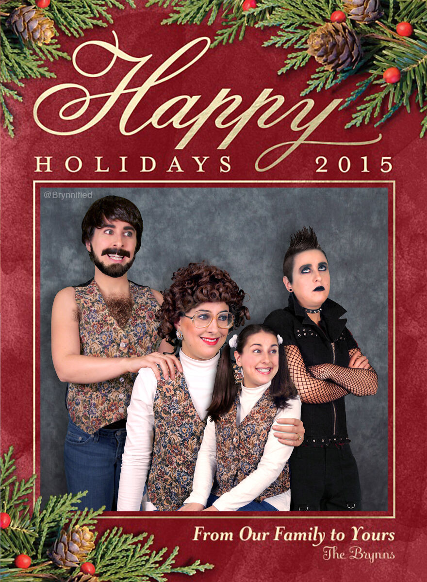 I Photoshopped Myself To Become My Own Awkward Family For My 8th Annual Holiday Card