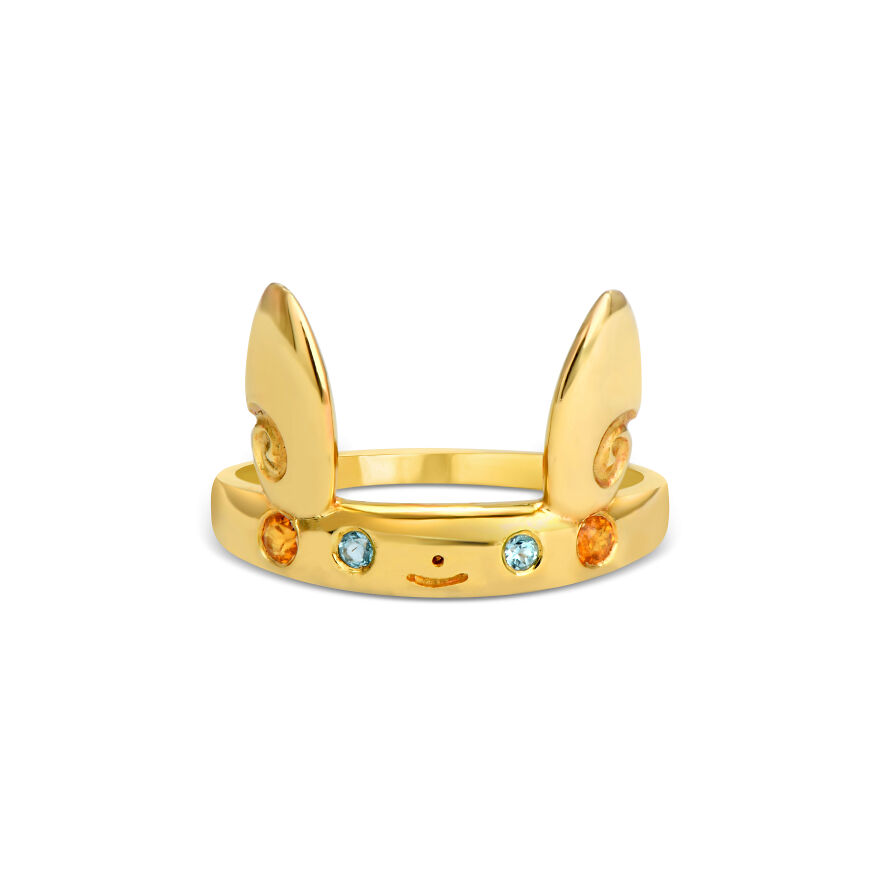 Alolan Raichu Inspired Ring- 14k Gold, Topaz, Tangerine Garnets