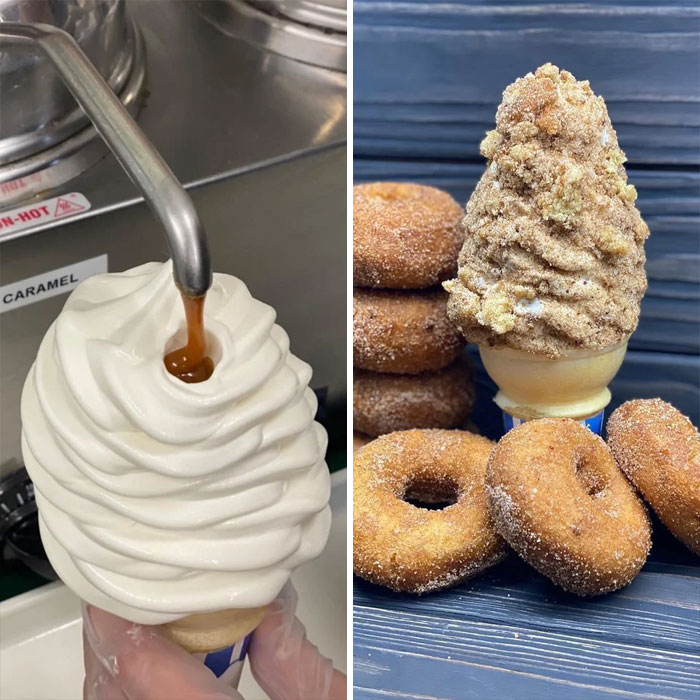 Hay una heladería cerca de Boston que vende helado cremoso con caramelo espeso en el centro y trocitos de donut de sidra de manzana por fuera