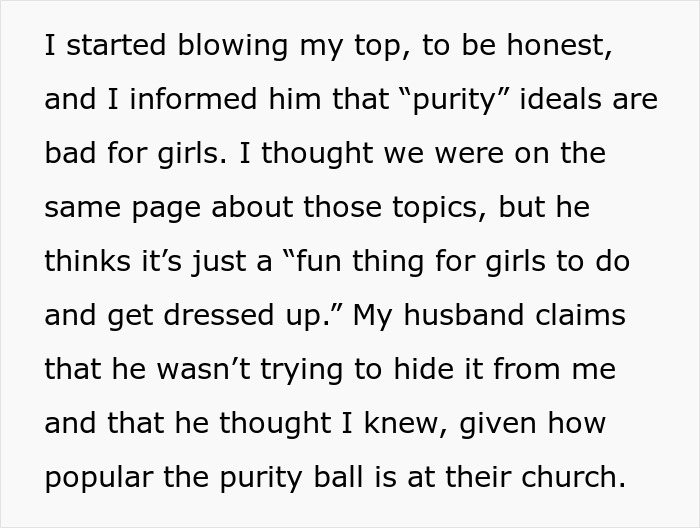 Woman Prohibits MIL From Taking Her 9 Y.O. Daughter To Church “Purity Ball,” Gets Called A Jerk Woman Prohibits MIL From Taking Her 9 Y.O. Daughter To Church “Purity Ball,” Gets Called A Jerk
