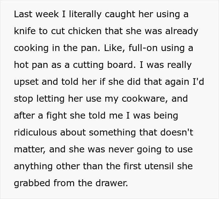 Woman Gets Dubbed 'Ridiculous' For Not Allowing Roommate To Use Her New Cookware As She Ruined The Old Ones