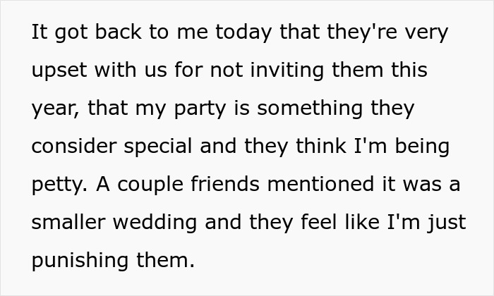 "AITA For Not Inviting Them To My Christmas Party After They Didn’t Invite Me To Their Wedding?" "AITA For Not Inviting Them To My Christmas Party After They Didn’t Invite Me To Their Wedding?"