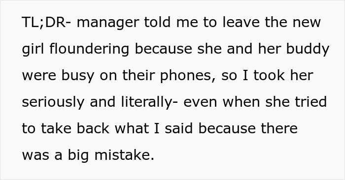 Manager Tells Waitress To Leave The New Girl Alone Or She'll Lose Her Tips While She Just Sits On Their Phones, Regrets It When Things Get Out Of Hand Manager Tells Waitress To Leave The New Girl Alone Or She'll Lose Her Tips While She Just Sits On Their Phones, Regrets It When Things Get Out Of Hand