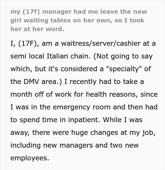 Manager Tells Waitress To Leave The New Girl Alone Or She'll Lose Her Tips While She Just Sits On Their Phones, Regrets It When Things Get Out Of Hand Manager Tells Waitress To Leave The New Girl Alone Or She'll Lose Her Tips While She Just Sits On Their Phones, Regrets It When Things Get Out Of Hand