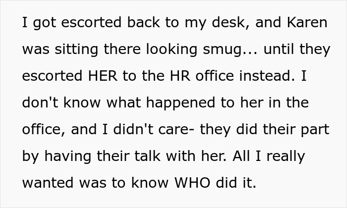 Karen complains to HR about another colleague's body - looks smug until HR escorts her to create a hostile environment