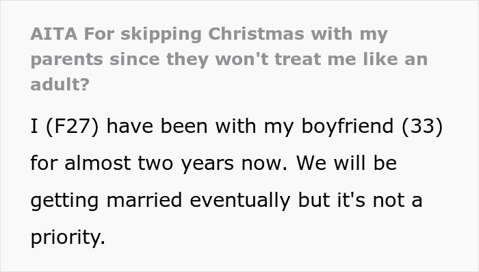 Family drama ensues after woman refuses to come home for Christmas because parents refuse to share bed with boyfriend