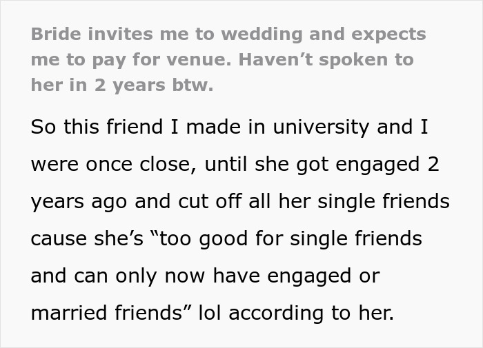 A woman is perplexed after a bride she hasn't spoken to in years invites her to a wedding and asks to pay $550 to attend.