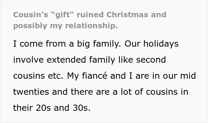 Woman gives her only fan a discount as a Christmas present, ruining Christmas and possibly ruining her cousin's relationship