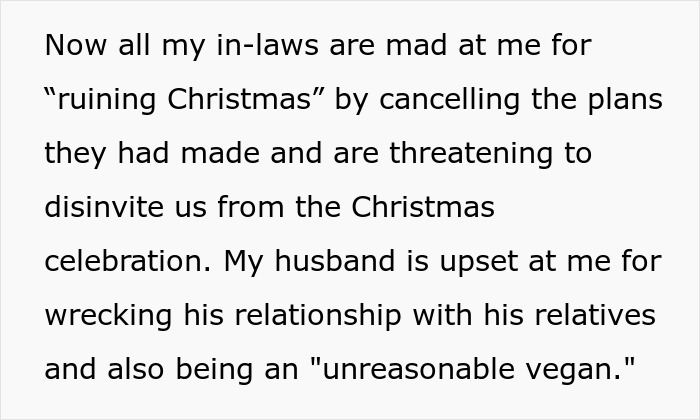 Vegan Woman Wonders "Am I A Jerk For Refusing To Host My In-Laws For Christmas?" Vegan Woman Wonders "Am I A Jerk For Refusing To Host My In-Laws For Christmas?"