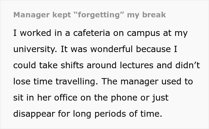 Cafeteria Worker Teaches Toxic Manager A Lesson By Maliciously Complying With Their Chaotic Break Schedule Cafeteria Worker Teaches Toxic Manager A Lesson By Maliciously Complying With Their Chaotic Break Schedule