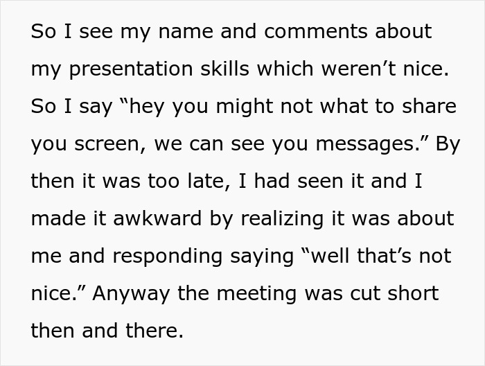 Woman Sees Supervisor Write Mean Things About Her Presentation On A Call, Calls Them Out Woman Sees Supervisor Write Mean Things About Her Presentation On A Call, Calls Them Out