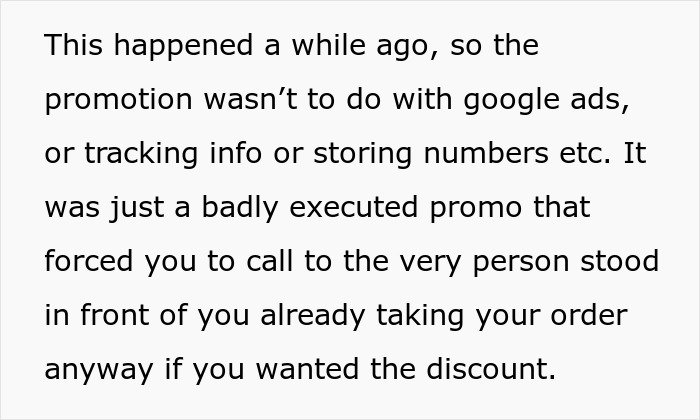 Customer Calls This Restaurant In Front Of Staff When They Said The Discount Applies Only To Phone Orders Customer Calls This Restaurant In Front Of Staff When They Said The Discount Applies Only To Phone Orders