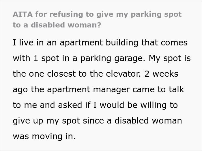 “[Am I The Jerk] For Refusing To Give My Parking Spot To A Disabled Woman?”