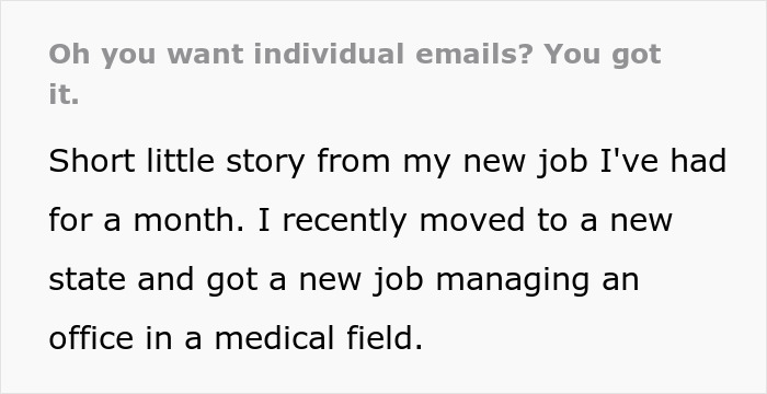 "Oh, You Want Individual Emails? You Got It": Woman Teaches A Passive-Aggressive Coworker A Lesson On Email Etiquette "Oh, You Want Individual Emails? You Got It": Woman Teaches A Passive-Aggressive Coworker A Lesson On Email Etiquette