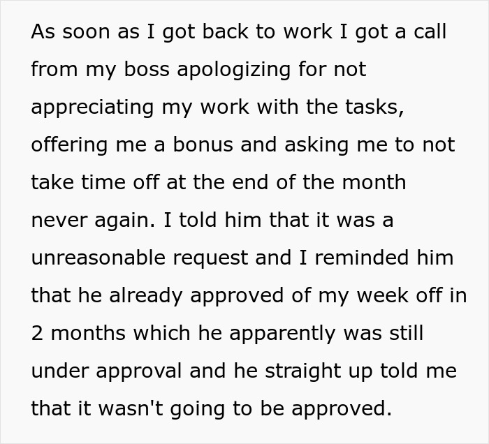 Boss Refuses To Approve Time Off For Exemplary Employee Since Too Much Important Work Depends On Them, So They Maliciously Comply Boss Refuses To Approve Time Off For Exemplary Employee Since Too Much Important Work Depends On Them, So They Maliciously Comply