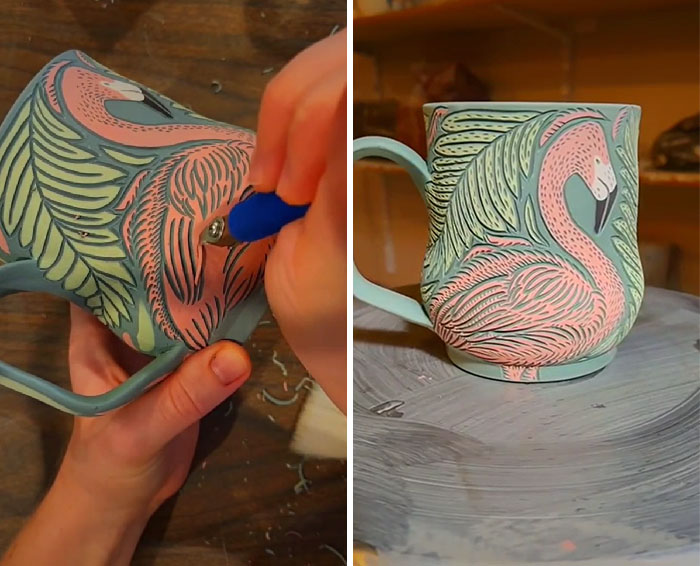Carving A Flamingo In Colored Clay! Sorry For The Awkward Camera Angles, Still Experimenting With Recording My Process