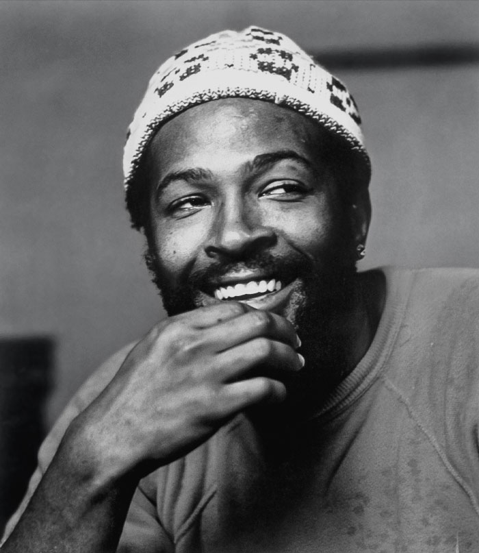 Black and white picture of Marvin Gaye smiling