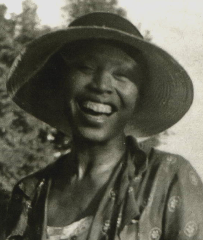 Black and white picture of Zora Neale Hurston smiling