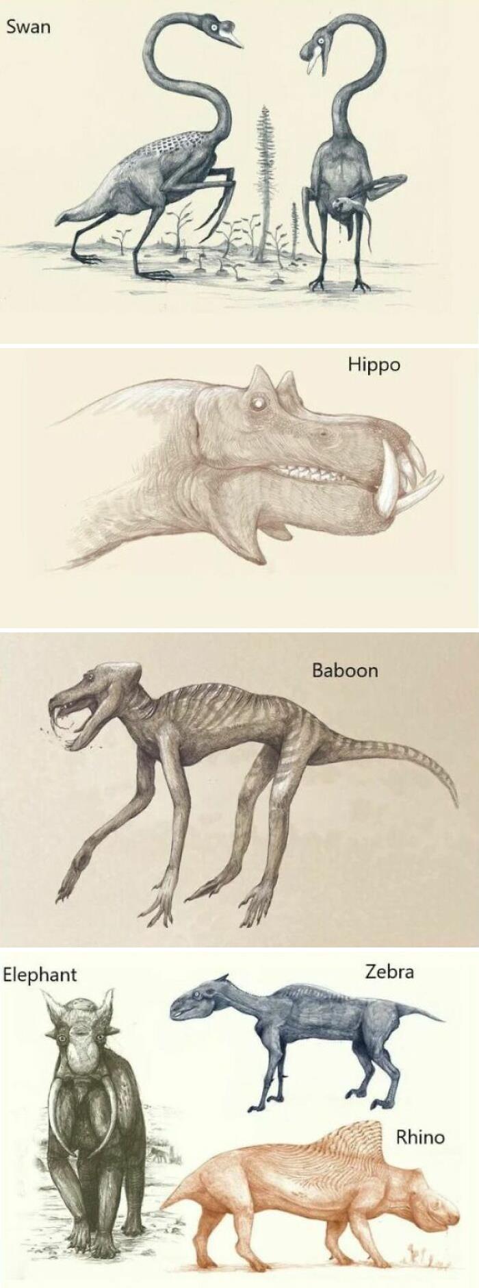 If We Drew Modern Animals The Way We Draw Dinosaurs, Based On Bones Alone