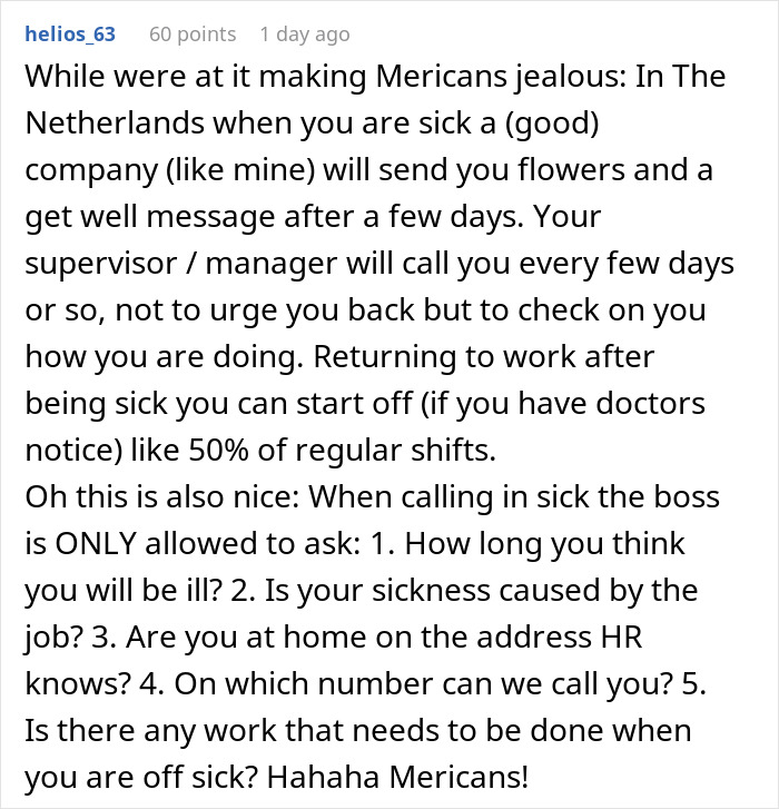 American Woman Discovers That The Netherlands Doesn’t Have The Concept Of “Sick Days” And Creates A Discussion Online American Woman Discovers That The Netherlands Doesn’t Have The Concept Of “Sick Days” And Creates A Discussion Online