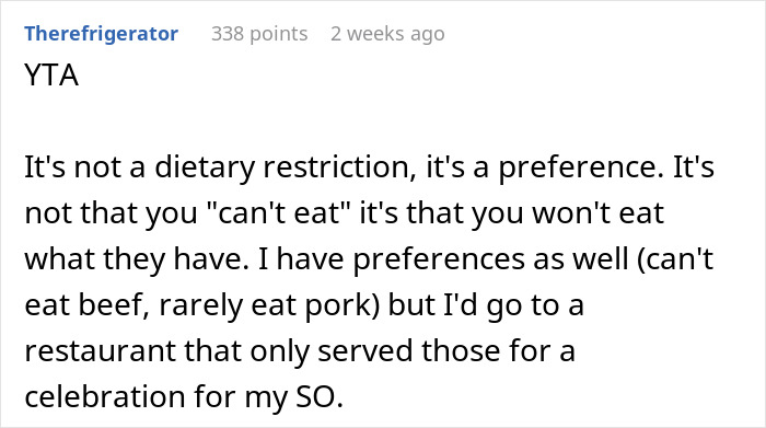 Wife Doesn't Attend Her Husband's Promotion Dinner All Because Of Her Picky Eating, The Internet Gives Her A Wake-Up Call Wife Doesn't Attend Her Husband's Promotion Dinner All Because Of Her Picky Eating, The Internet Gives Her A Wake-Up Call
