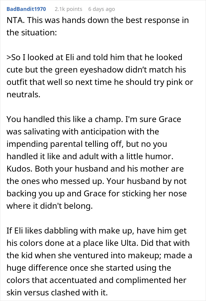 Mom Has The Perfect Response For MIL After She Calls Her Stepson's Eyeshadow Ridiculous, Drama Ensues