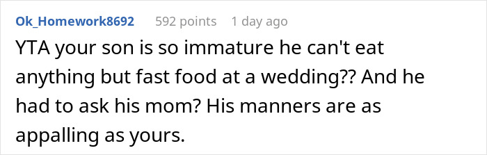 Parent Took Online Wondering Whether They’re Indeed A Jerk For Letting Their 22-Year-Old Bring Fast Food To A Wedding
