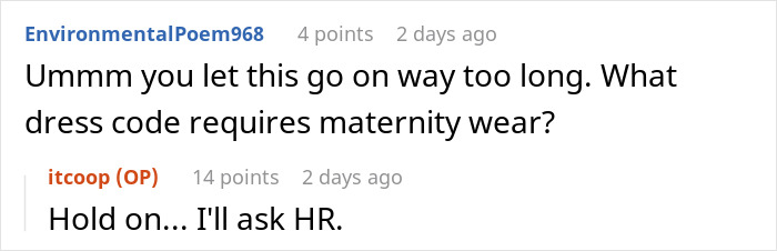 HR Wants Pregnant Woman To Wear Clothes From Maternity Store Only, Regrets It After This Manager Shows How Dumb It Really Is