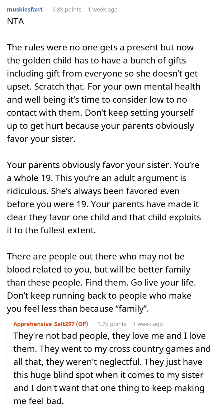 19 Y.O. Discovers Parents Got Gifts For His Sibling Despite Agreeing Not To Get Gifts For Anyone, Says He Won’t Come Home For Christmas 19 Y.O. Discovers Parents Got Gifts For His Sibling Despite Agreeing Not To Get Gifts For Anyone, Says He Won’t Come Home For Christmas