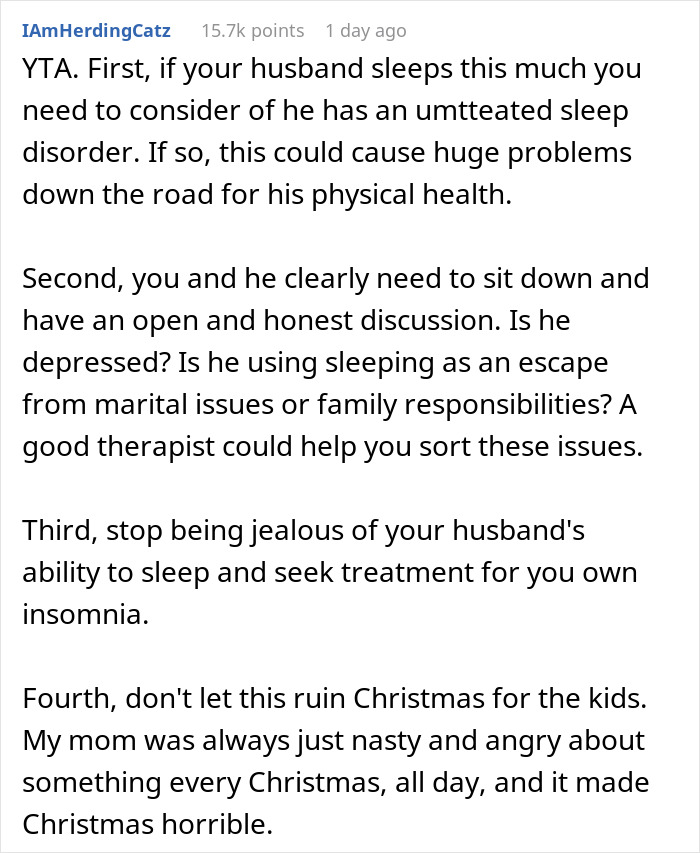 People Online Call This Woman The Jerk For Critiquing Her Husband Who Decided To Take A Nap On Christmas Day