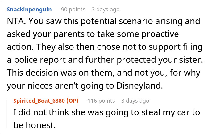 “Am I A Jerk For Making My Parents Choose Between My Sister Going To Jail Or Replacing My Car With Their Vacation Money” “Am I A Jerk For Making My Parents Choose Between My Sister Going To Jail Or Replacing My Car With Their Vacation Money”