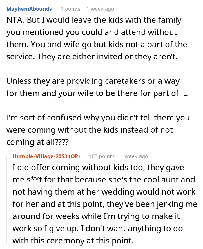 “Am I A Jerk For Not Going To My Sister’s ‘Childfree Wedding'?” “Am I A Jerk For Not Going To My Sister’s ‘Childfree Wedding'?”