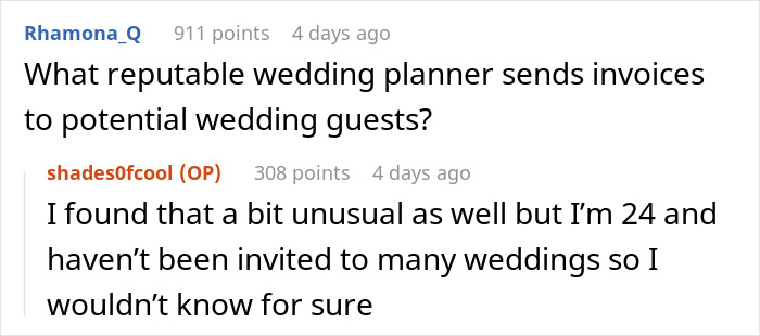 “Bride Invites Me To Wedding And Expects Me To Pay For Venue”: Woman Shares How She Got A Wedding Invitation That Came With A $550 Fee “Bride Invites Me To Wedding And Expects Me To Pay For Venue”: Woman Shares How She Got A Wedding Invitation That Came With A $550 Fee