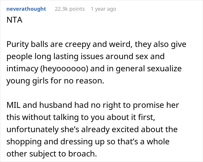 Woman Prohibits MIL From Taking Her 9 Y.O. Daughter To Church “Purity Ball,” Gets Called A Jerk Woman Prohibits MIL From Taking Her 9 Y.O. Daughter To Church “Purity Ball,” Gets Called A Jerk