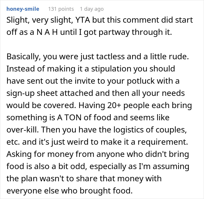 Money’s Tight, So This Guy Skips Throwing $600 On Cooking For 27 People And Potlucks It, Some Guests Get Offended Money’s Tight, So This Guy Skips Throwing $600 On Cooking For 27 People And Potlucks It, Some Guests Get Offended