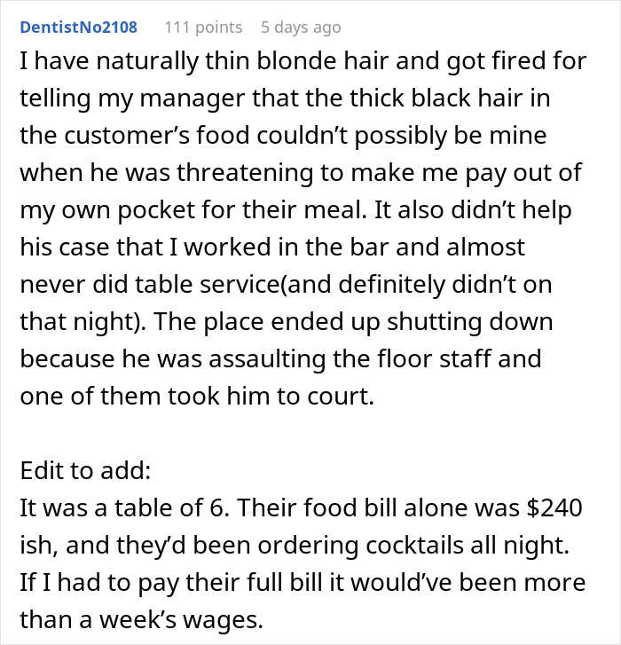 Woman Is Sick And Tired Of Her Boss Blaming Her For The Hair In Customers’ Food, Dyes Her Hair Blue