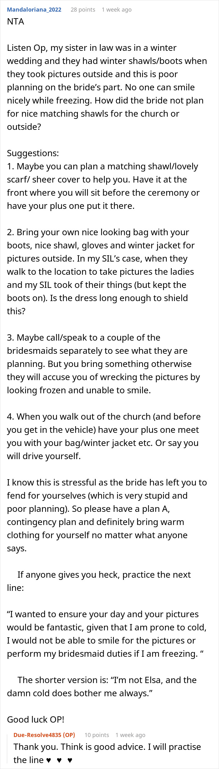 "We Are Absolutely NOT Allowed To Wear Coats”: Bridesmaid Stresses About Her Health After Bride Bans Coats From Her Winter Wedding
