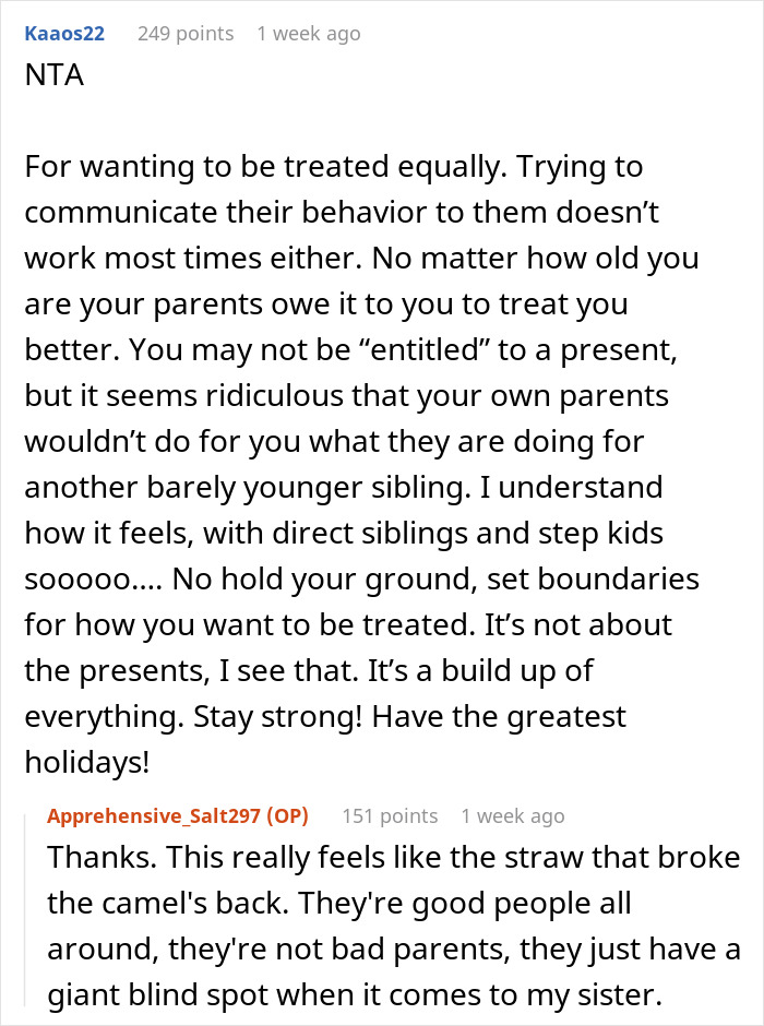 19 Y.O. Discovers Parents Got Gifts For His Sibling Despite Agreeing Not To Get Gifts For Anyone, Says He Won’t Come Home For Christmas 19 Y.O. Discovers Parents Got Gifts For His Sibling Despite Agreeing Not To Get Gifts For Anyone, Says He Won’t Come Home For Christmas