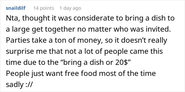 Money’s Tight, So This Guy Skips Throwing $600 On Cooking For 27 People And Potlucks It, Some Guests Get Offended