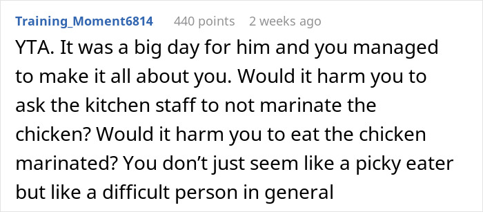 Wife Doesn't Attend Her Husband's Promotion Dinner All Because Of Her Picky Eating, The Internet Gives Her A Wake-Up Call Wife Doesn't Attend Her Husband's Promotion Dinner All Because Of Her Picky Eating, The Internet Gives Her A Wake-Up Call