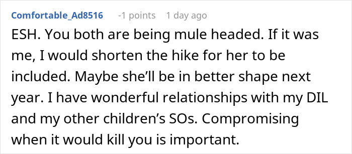 Mom Refuses To Cancel Family Christmas Hike For Son’s “Out Of Shape” Girlfriend Mom Refuses To Cancel Family Christmas Hike For Son’s “Out Of Shape” Girlfriend