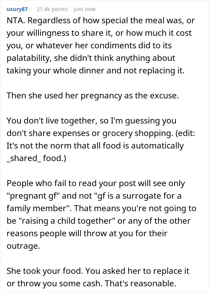 Man Is Fed Up With His Girlfriend’s Cravings While She Is Being A Surrogate For His Sister, Asks Her To Pay For His Meal She Ate Man Is Fed Up With His Girlfriend’s Cravings While She Is Being A Surrogate For His Sister, Asks Her To Pay For His Meal She Ate